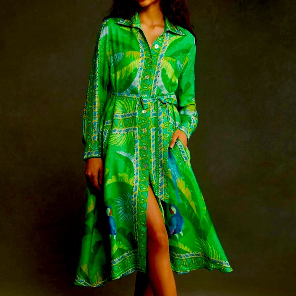 New FARM Rio Anthropologie Macaw Scarf Chemise Dress